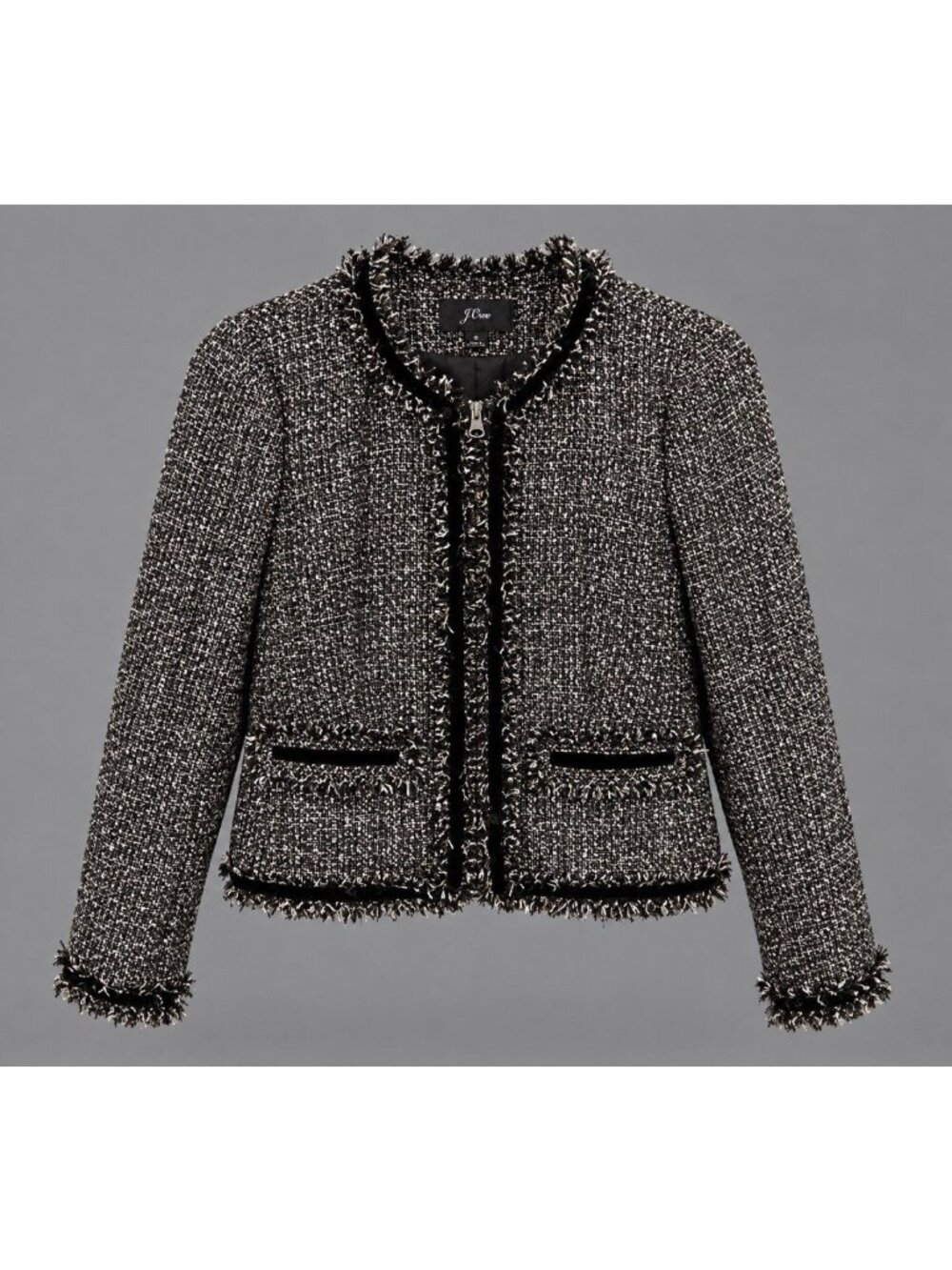 J. CREW Womens Size 0 Cropped Lady Jacket Blazer Black Metallic Sequin Holiday